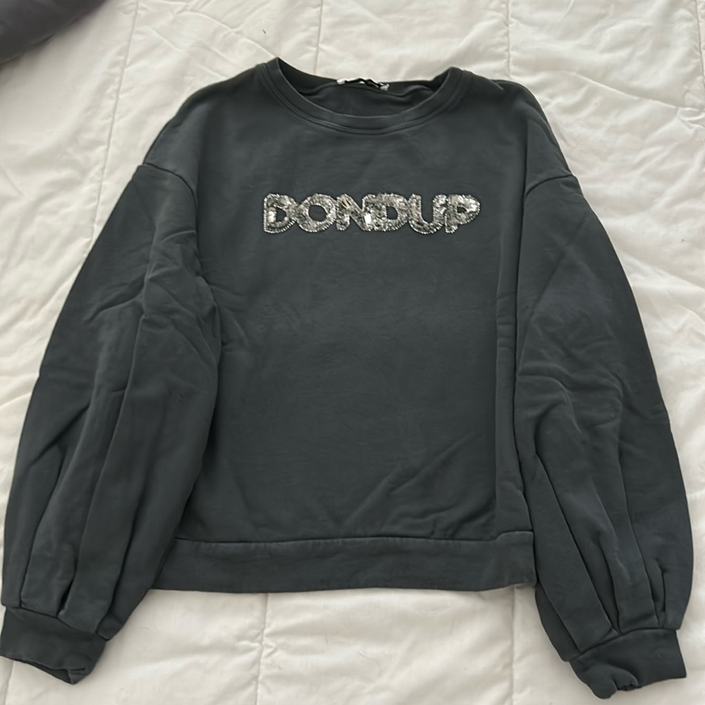 Dondup grey sweater with silver bead logo